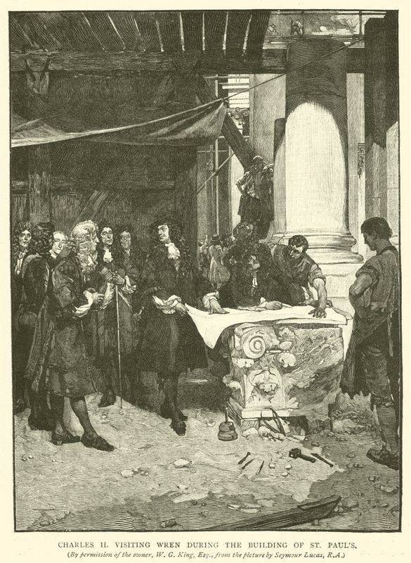 Charles II na návštěvě Wren během stavby St Pauls od John Seymour Lucas