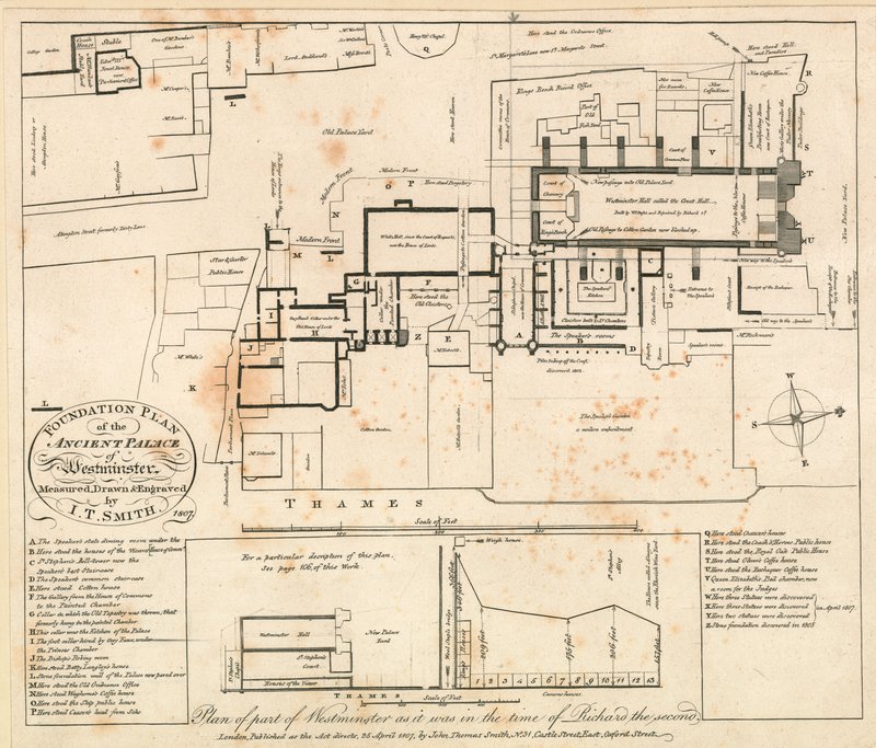 Plán části Westminsteru, jak tomu bylo v době Richarda II od John Thomas Smith