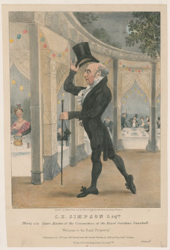 CH Simpson Esquire, mistr ceremonií v Royal Gardens, Vauxhall od John W. Gear