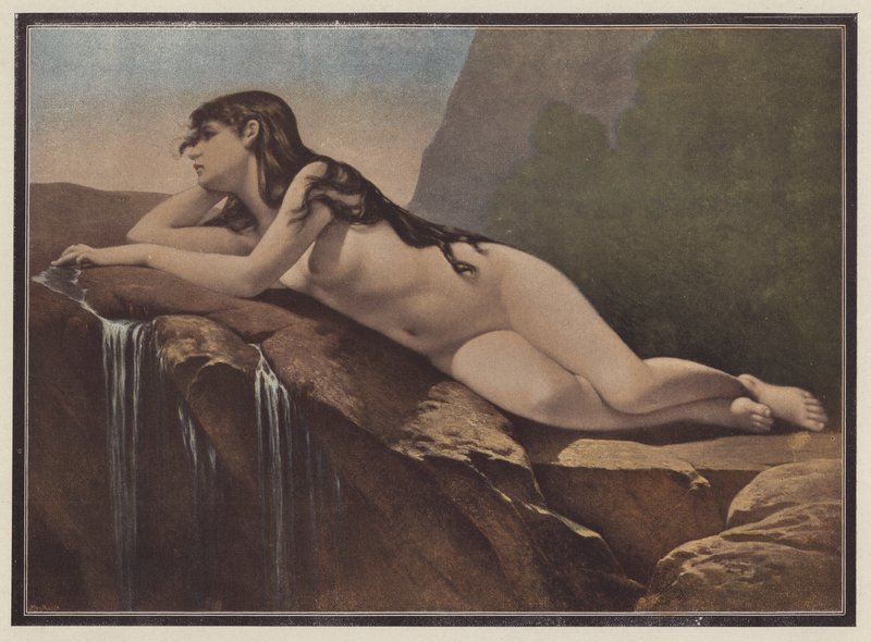 Žena ležící na skále (barva litho) od Jose Nicolas Aussandron