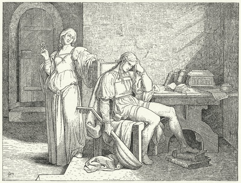 Enzio ze Sardinie, nemanželský syn císaře Svaté říše římské Fridricha II., v zajetí guelfských Langobardů od Josef Mathias (after) Trenkwald