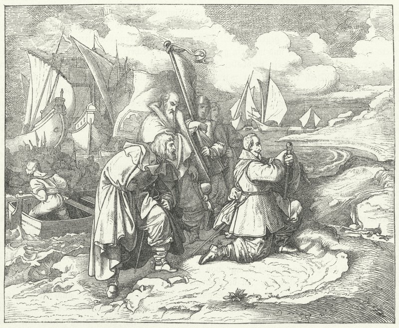 Gustavus Adolphus ze Švédska přistává v Německu, aby vstoupil do třicetileté války od Josef Mathias (after) Trenkwald