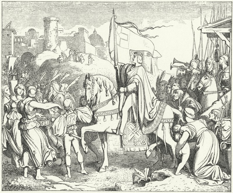 Císař Svaté říše římské Fridrich II vjíždí do Jeruzaléma, šestá křížová výprava od Josef Mathias (after) Trenkwald