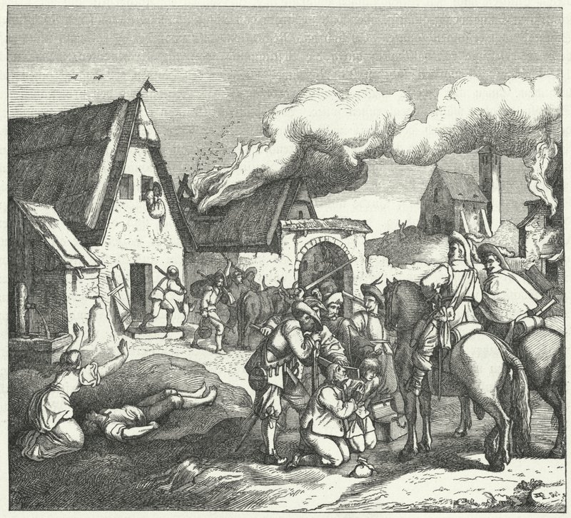 Císařská vojska rabující a drancující po bitvě u Nordlingenu, 1634 od Josef Mathias Trenkwald