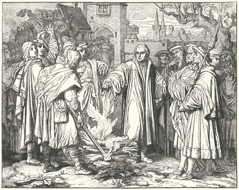 Martin Luther pálil papežskou bulu ve Wittenbergu, 1520 od Josef Mathias Trenkwald
