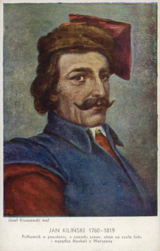 Jan Kilinski, polský vojevůdce Kosciuszkova povstání proti ruské nadvládě v Polsku (barva litho) od Josef Wincenty Kruszewski