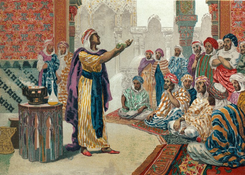 Jabir ibn Hayyan učí chemii v Edese od Josep or Jose Planella Coromina