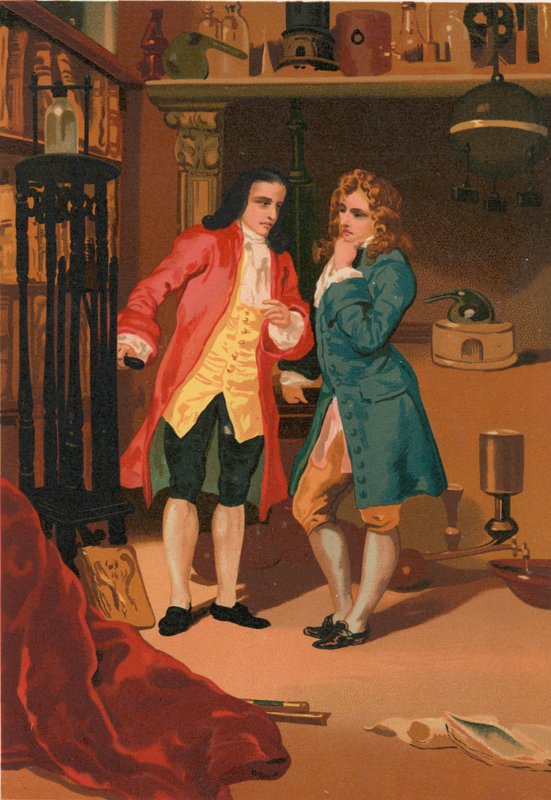 Robert Boyle a Denis Papin kontrolují Papinův parní digestoř od Josep or Jose Planella Coromina