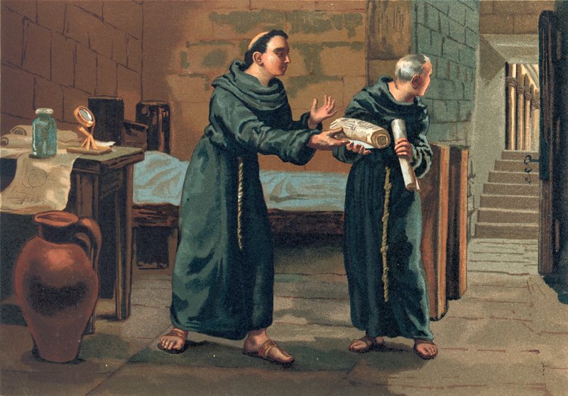 Roger Bacon posílá své Magnum Opus papeži od Josep or Jose Planella Coromina