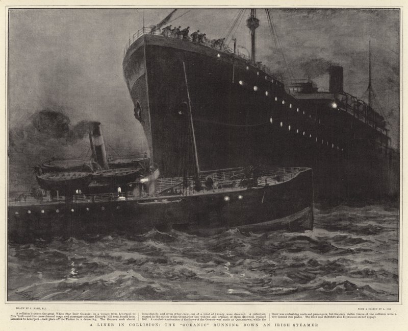 Liner in Collision, Oceanic běžící po irském parníku od Joseph Nash