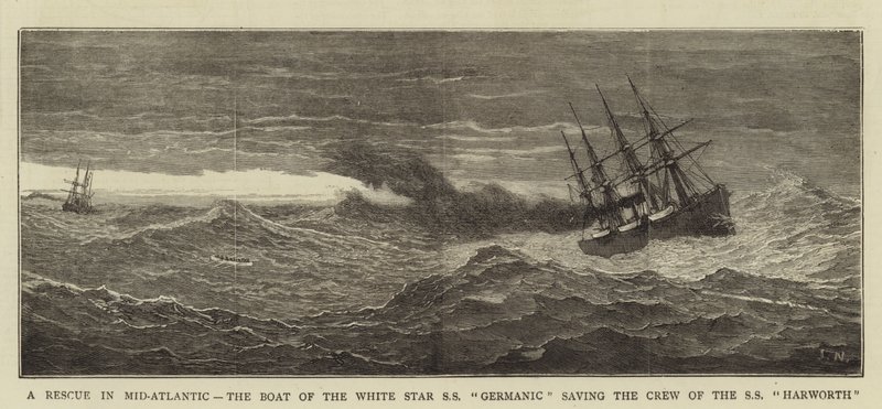Záchrana ve středním Atlantiku, člun White Star SS Germanic zachraňující posádku SS Harworth od Joseph Nash