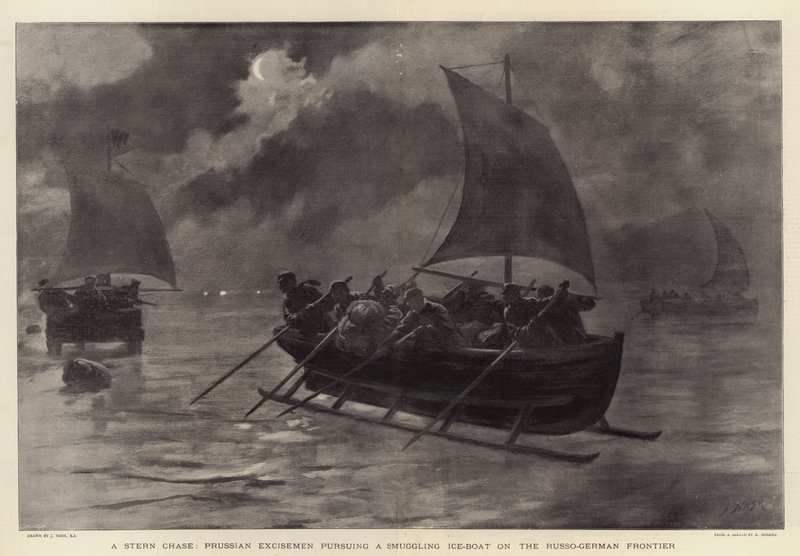 Stern Chase, pruští excesemáři pronásledují pašeráckou ledovou loď na rusko-německé hranici od Joseph Nash