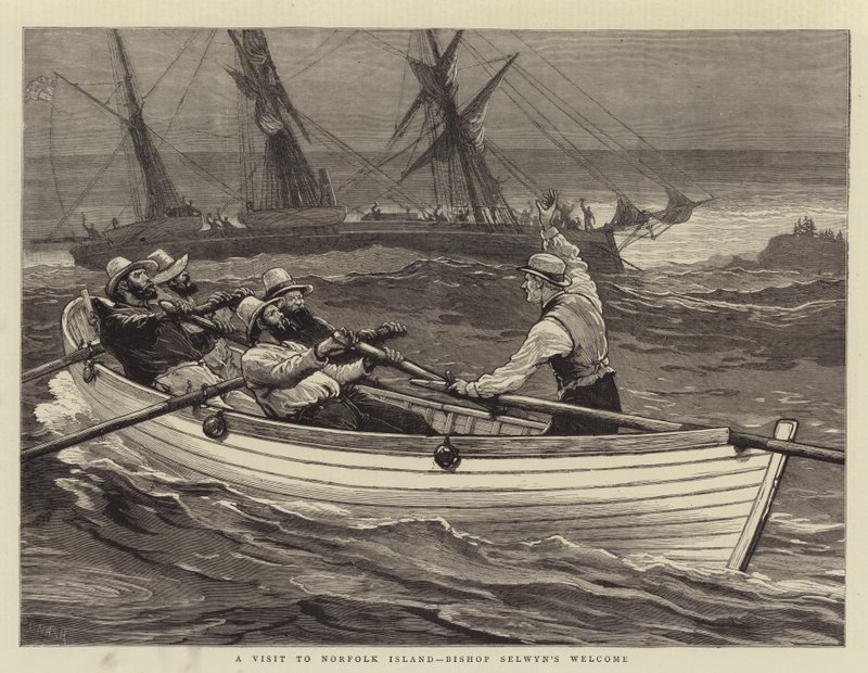 Návštěva ostrova Norfolk, vítání biskupa Selwyna od Joseph Nash