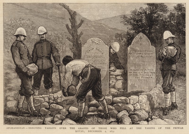Afghánistán, vztyčování desek nad hroby těch, kteří padli při dobytí Peiwar Kotal, 2. prosince 1879 od Joseph Nash
