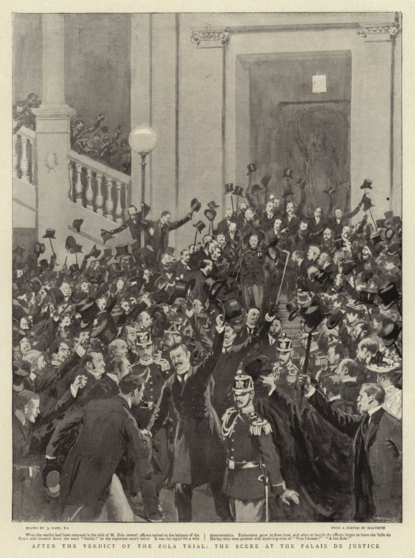 Po verdiktu soudu Zola, scéna v Palais de Justice od Joseph Nash