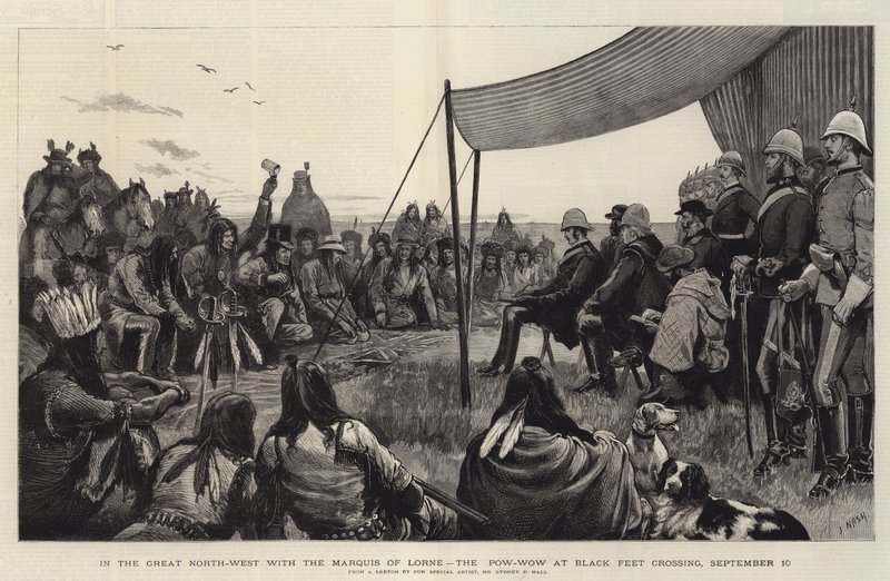Na Velkém severozápadě s markýzem z Lorne, Pow-Wow na Black Feet Crossing, 10. září od Joseph Nash