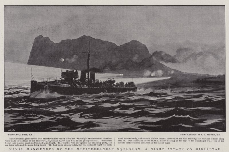 Námořní manévry Středozemní eskadry, noční útok na Gibraltar od Joseph Nash