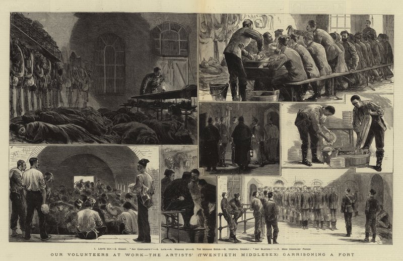 Naši dobrovolníci při práci, umělci (dvacátý Middlesex) obsazující pevnost od Joseph Nash