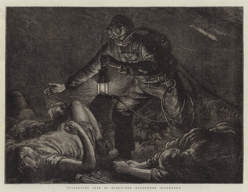 Zachování života v dolech, přístroj Aerophore od Joseph Nash