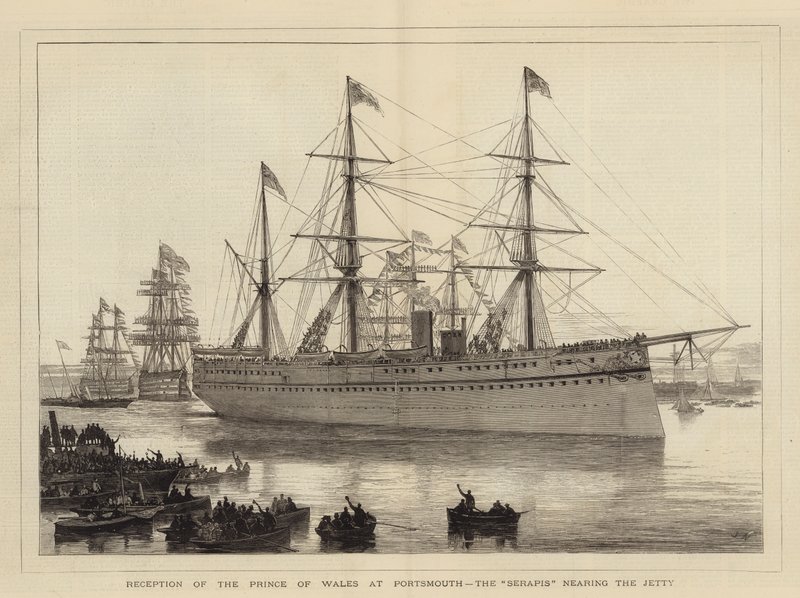 Přijetí prince z Walesu v Portsmouthu, loď Serapis se blíží k molu od Joseph Nash