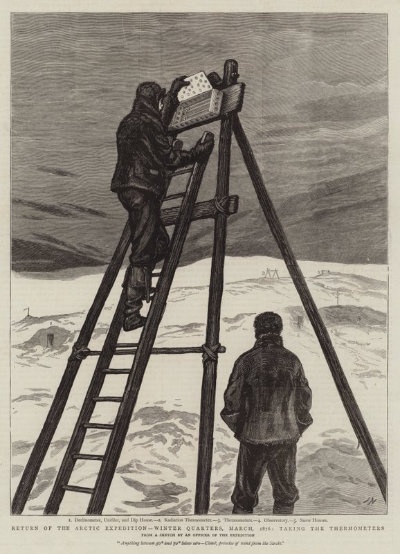 Návrat arktické expedice, Winter Quarters, březen 1876, s teploměry od Joseph Nash