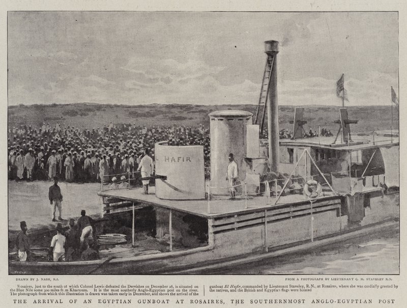 Příjezd egyptského dělového člunu do Rosaires, nejjižnější anglo-egyptské pošty od Joseph Nash