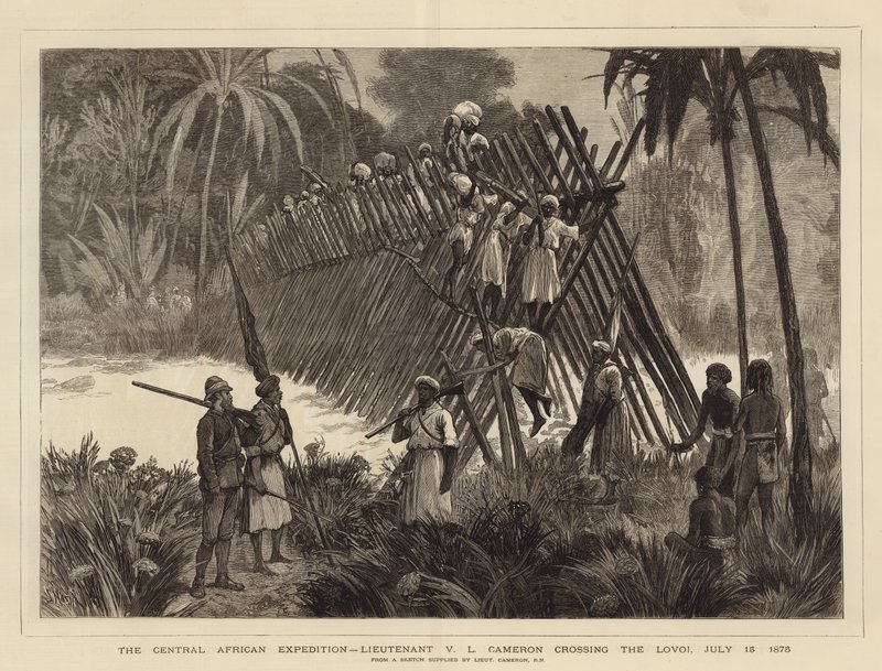 Středoafrická expedice, poručík VL Cameron překračující Lovoi, 15. července 1875 od Joseph Nash