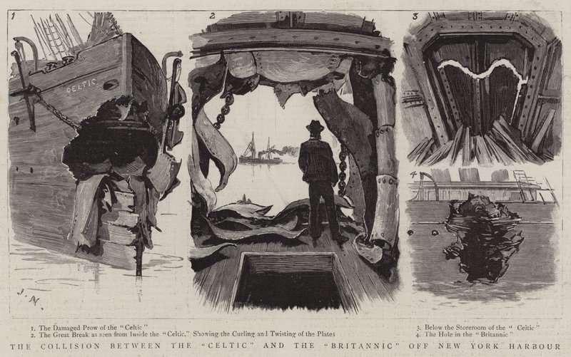 Srážka mezi Kelty a Britannic u newyorského přístavu od Joseph Nash