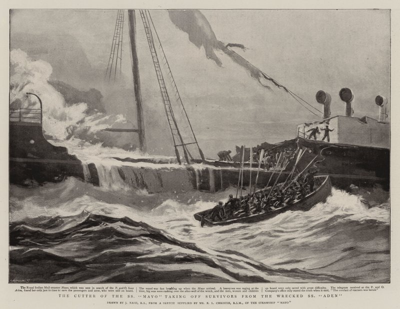Cutter of the SS Mayo vzlétající Survivors z Wrecked SS Aden od Joseph Nash