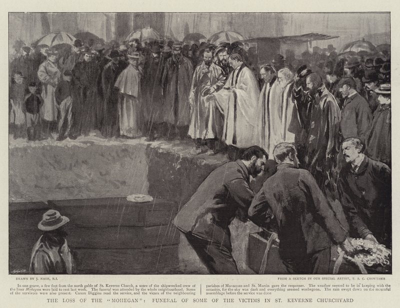 The Loss of the Mohegan, Pohřeb některých obětí na hřbitově St Keverne od Joseph Nash