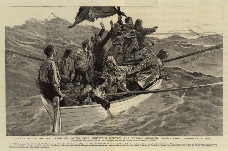Ztráta hradu S S Kenmure, přeživší pozorující francouzský parník Montataire, 4. února 1883 od Joseph Nash