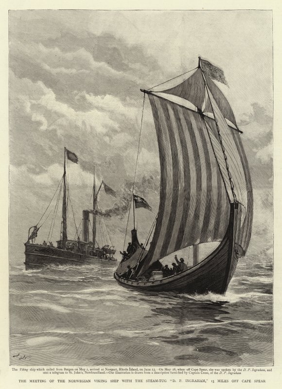 Setkání norské vikingské lodi s parním remorkérem D P Ingraham, 15 mil od kopí Cape od Joseph Nash