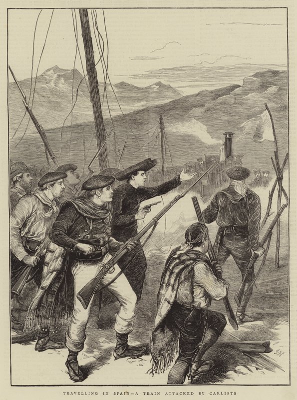 Cestování ve Španělsku, vlak napadený Carlists od Joseph Nash
