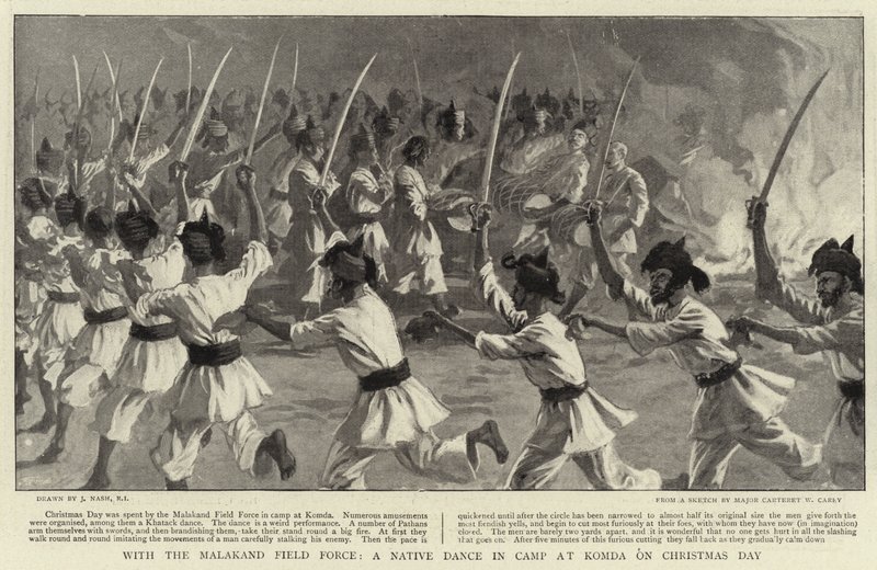 S Malakand Field Force, domorodý tanec v táboře v Komda na Štědrý den od Joseph Nash