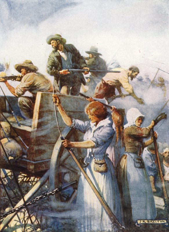 Vedle nich stály ženy tiše nabíjející zbraně od Joseph Ratcliffe Skelton