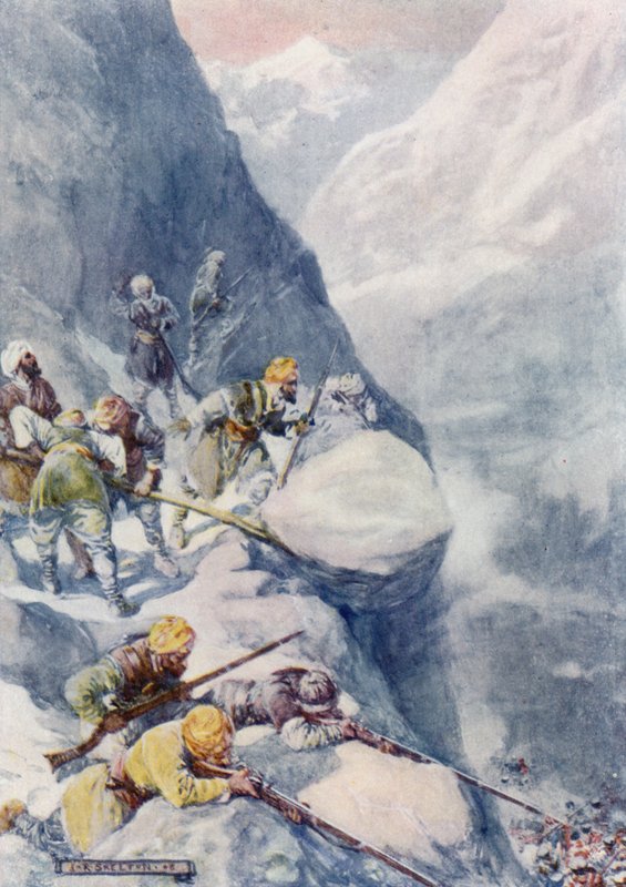 Muži, rozdrceni valícími se kameny, pokoseni salvami výstřelů z mušket, padali po stovkách od Joseph Ratcliffe Skelton