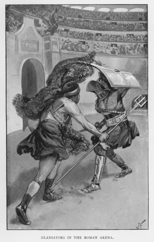 Gladiátoři v římské aréně (litho) od Joseph (after) Finnemore
