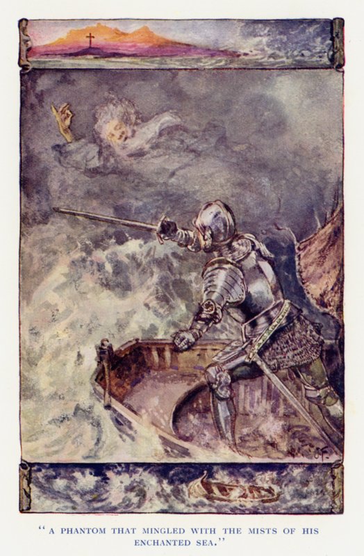 Ilustrace k filmu Sir Knight of the Splendid Way (barevná litografie) od Joseph (after) Finnemore