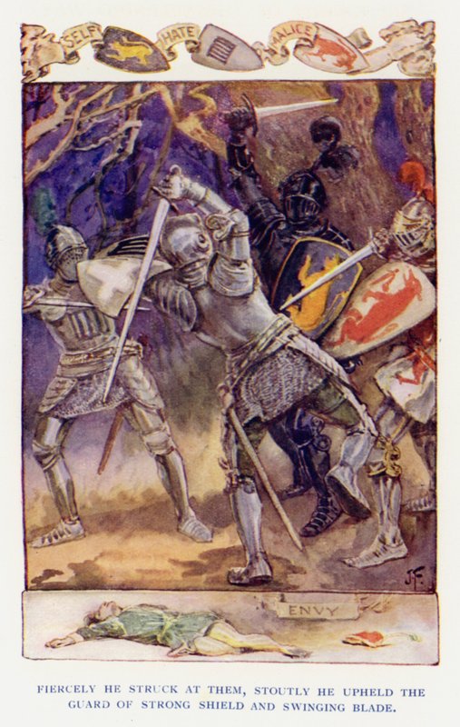 Ilustrace pro Sir Knight of the Splendid Way (barevné lito) od Joseph (after) Finnemore