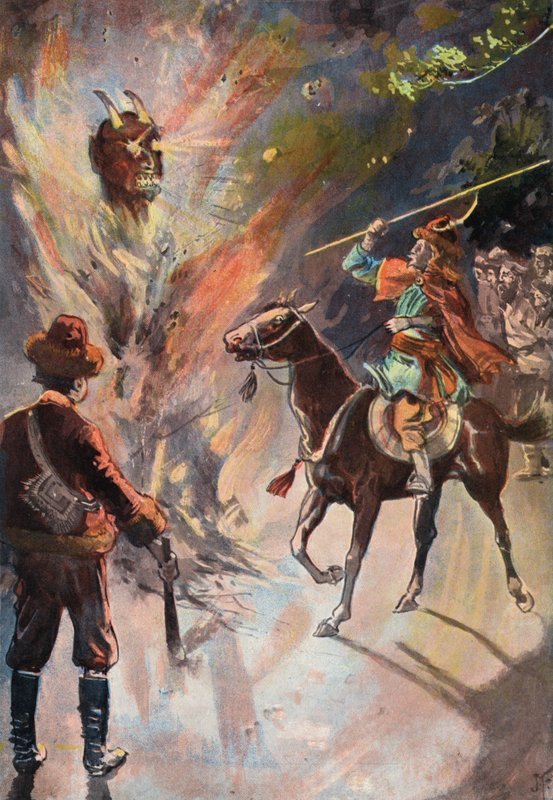 Robinson Crusoe: Zničení tatarského idolu (barva lito) od Joseph (after) Finnemore