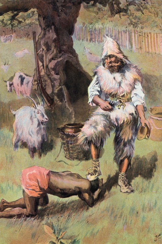 Robinson Crusoe: Pokládá mou nohu na hlavu (barva litho) od Joseph (after) Finnemore