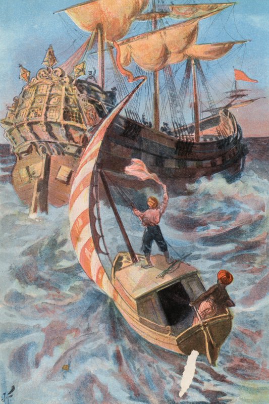Robinson Crusoe: Jsem zachráněn portugalskou lodí (barva litho) od Joseph (after) Finnemore