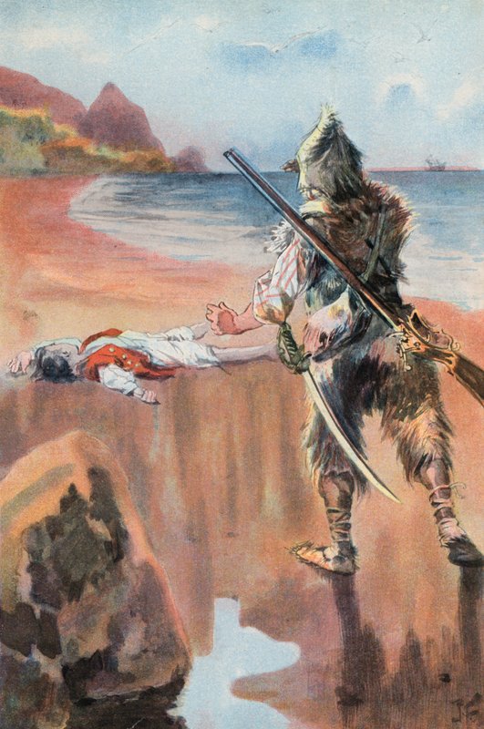 Robinson Crusoe: Najdu utopeného chlapce (barva litho) od Joseph (after) Finnemore