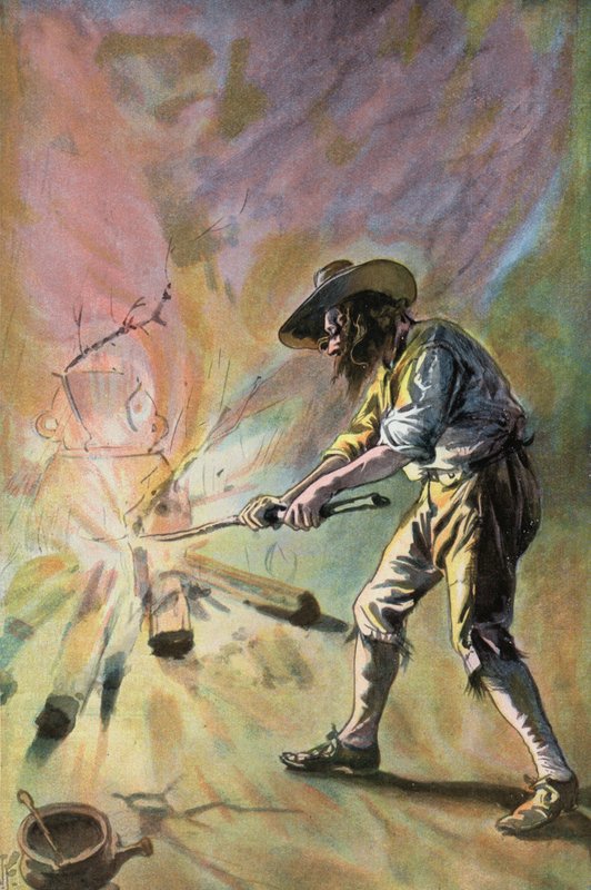 Robinson Crusoe: Vyrábím hrnce (barva lito) od Joseph (after) Finnemore