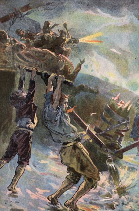 Robinson Crusoe: Pracuji na pumpě (barevně lito) od Joseph (after) Finnemore