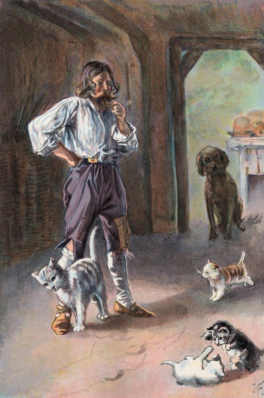 Robinson Crusoe: Moje kočka přinesla domů tři koťata (barevná lito) od Joseph (after) Finnemore