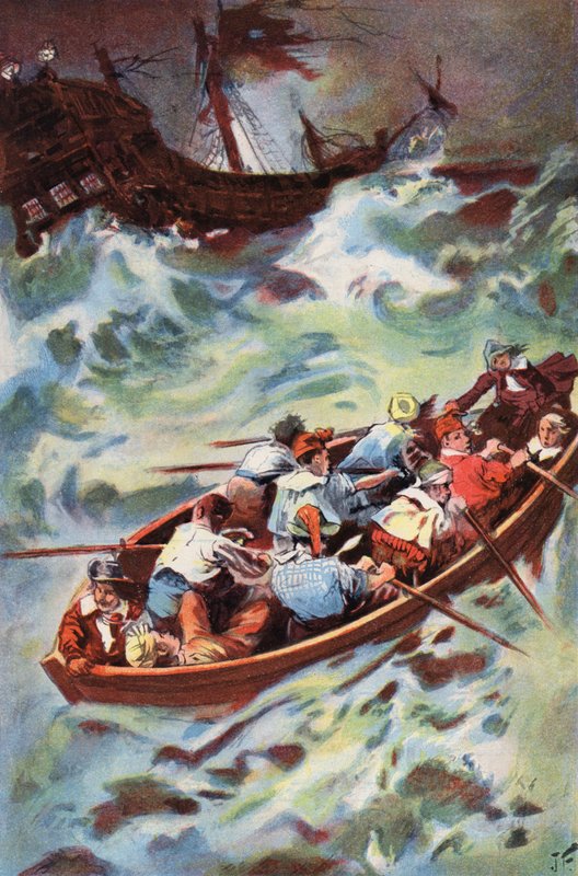 Robinson Crusoe: Opouštíme vrak (barva litho) od Joseph (after) Finnemore