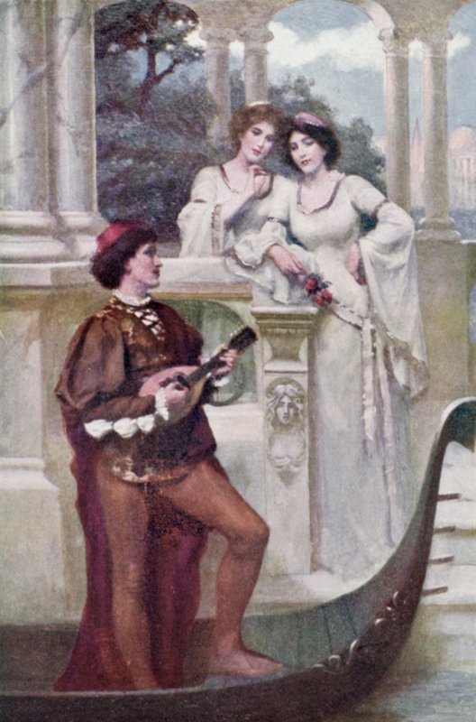Mladý muž hraje hudbu dvěma slečnám (barva litho) od Joseph (after) Finnemore