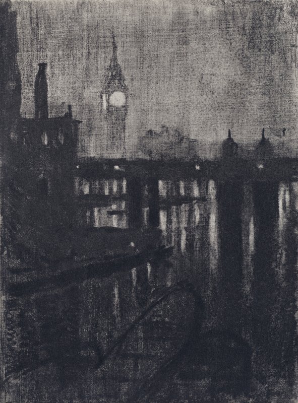 Věž s hodinami, noc (litho) od Joseph (after) Pennell