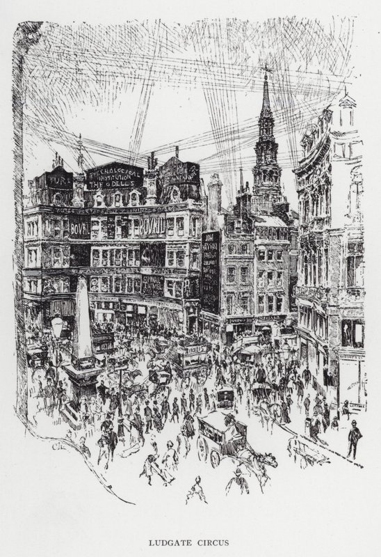 Ludgate Circus (litho) od Joseph (after) Pennell